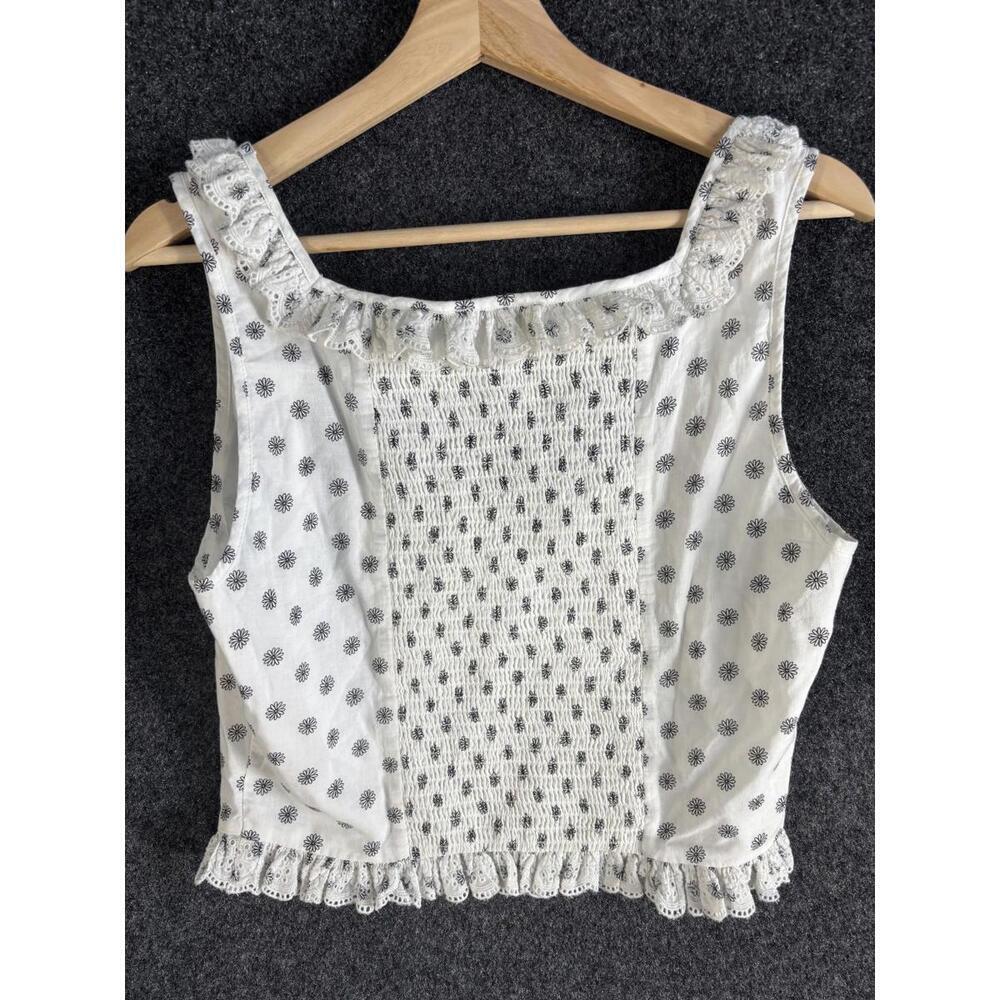 American Eagle Cropped Top Women M Medium White Floral Sleeveless Wide Strap